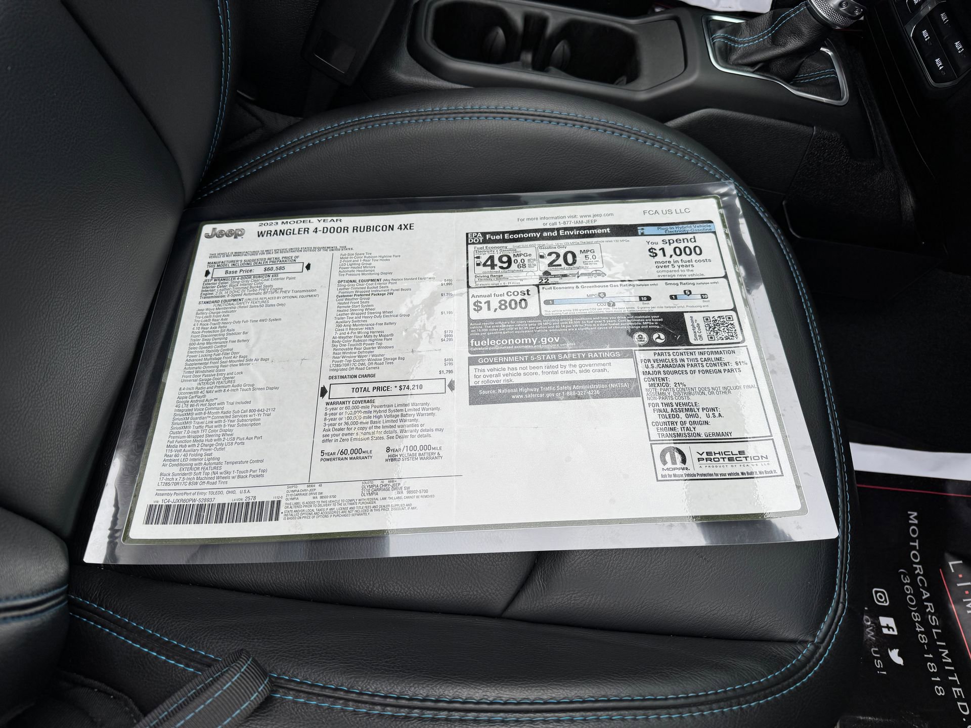 Used 2023 Jeep Wrangler Unlimited Rubicon 4xe w/ Cold Weather Group image 46