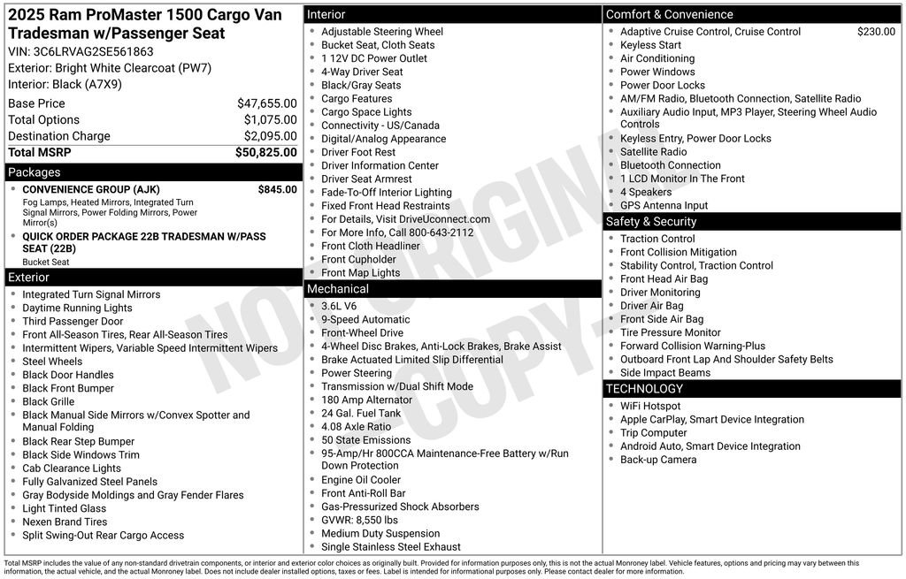 New 2025 RAM ProMaster 1500 w/ Convenience Group FWD image 15