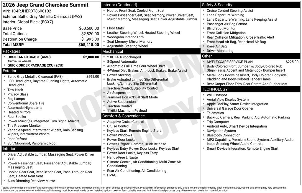 New 2026 Jeep Grand Cherokee Summit w/ Obsidian Package AWD/4WD image 36