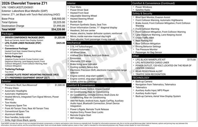 New 2026 Chevrolet Traverse Z71 w/ Driver Confidence Package image 26