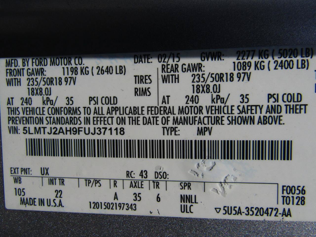 Used 2015 Lincoln MKC AWD w/ Equipment Group 101A Select image 27