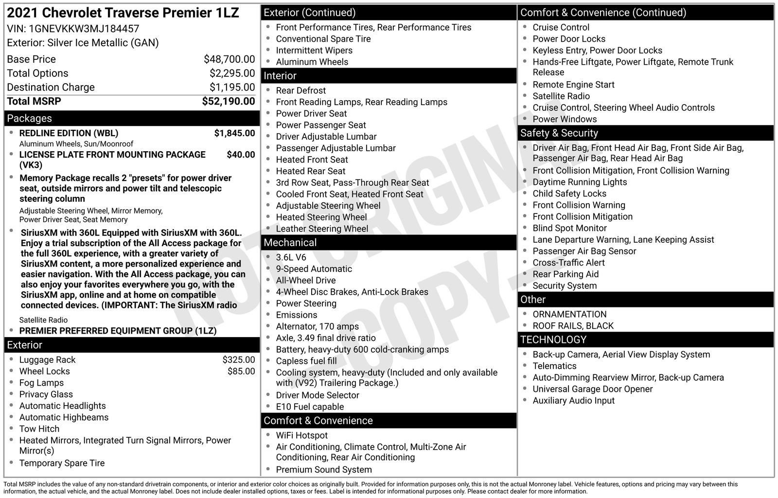 Used 2021 Chevrolet Traverse Premier w/ Redline Edition AWD/4WD image 8