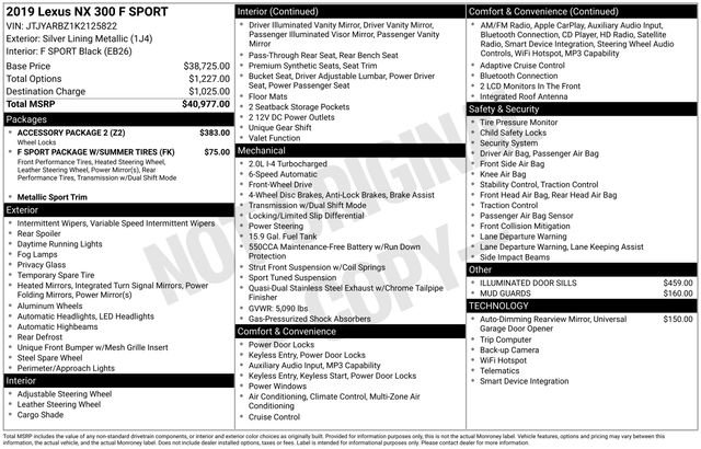 Used 2019 Lexus NX 300 F Sport w/ Accessory Package 2 FWD image 28