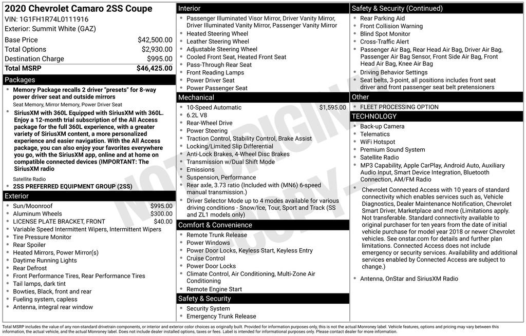 Used 2020 Chevrolet Camaro SS RWD image 11