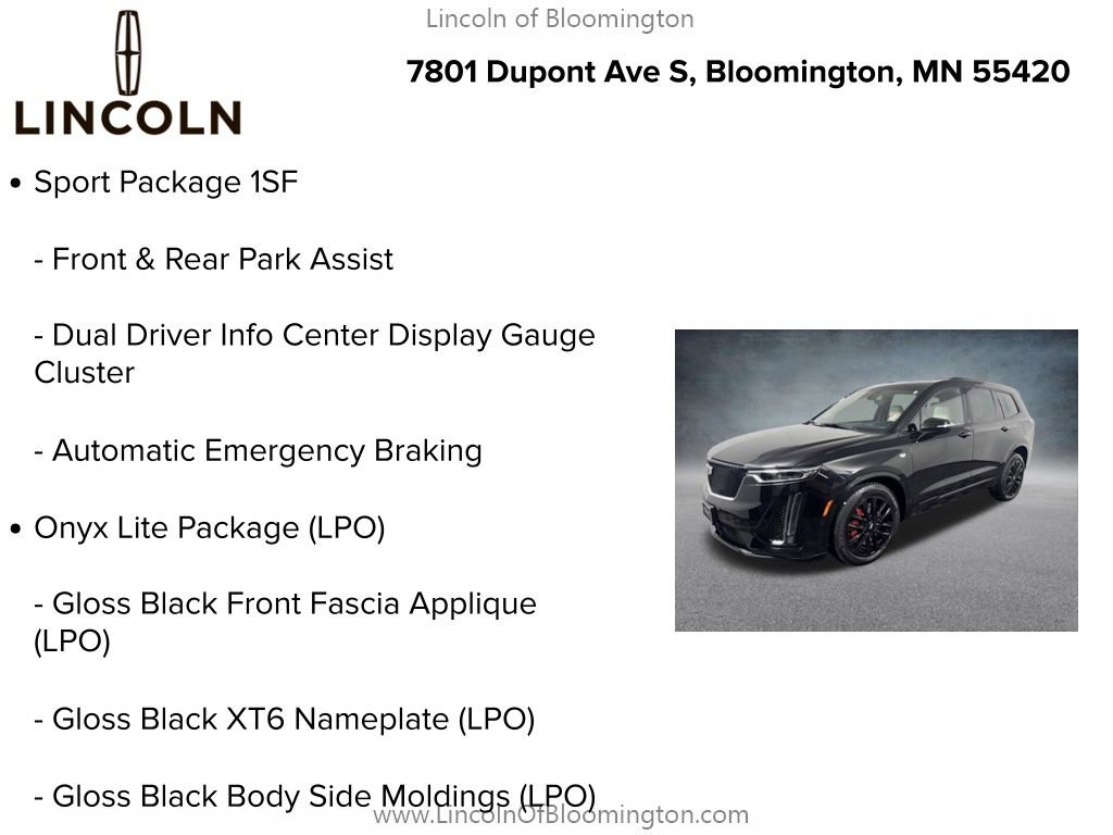 Used 2024 Cadillac XT6 Sport w/ LPO, Onyx Lite Package AWD/4WD image 9