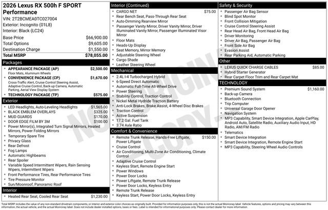New 2026 Lexus RX 500h F Sport w/ Appearance Package AWD/4WD image 35