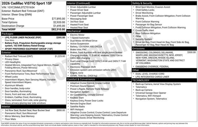 New 2026 Cadillac Vistiq Sport w/ LPO, Floor Liner Package image 38