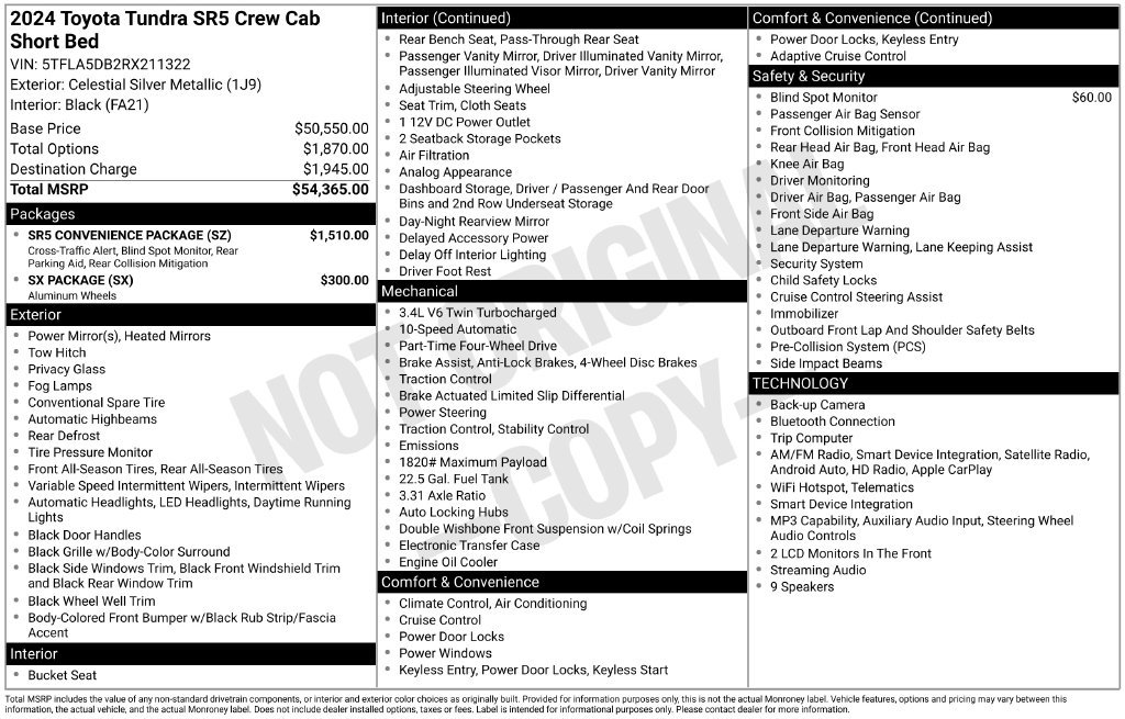 Used 2024 Toyota Tundra SR5 w/ SR5 Convenience Package AWD/4WD image 5