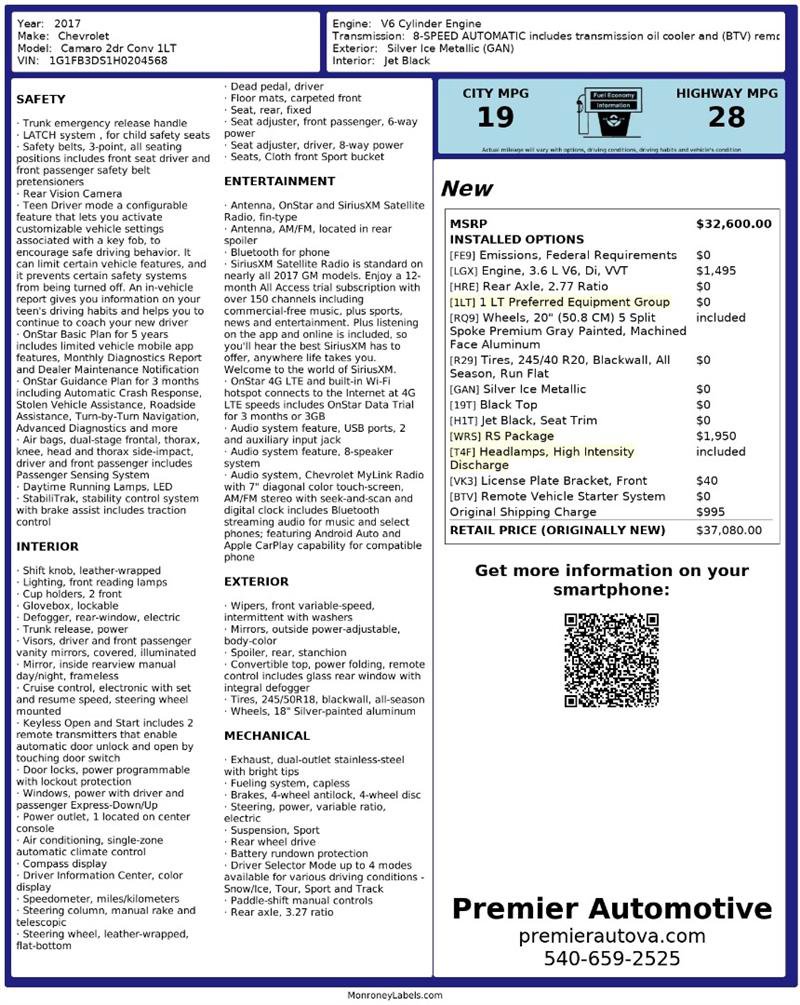 Used 2017 Chevrolet Camaro LT w/ RS Package image 15