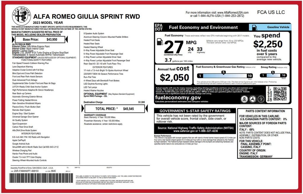Used 2023 Alfa Romeo Giulia Sprint RWD image 3