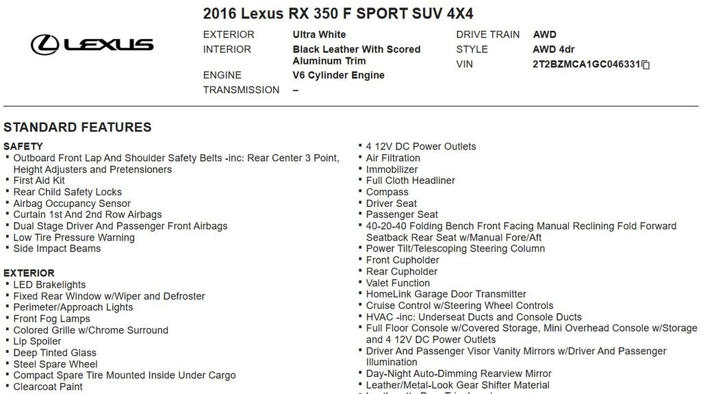 Used 2016 Lexus RX 350 F Sport w/ Accessory Package image 17