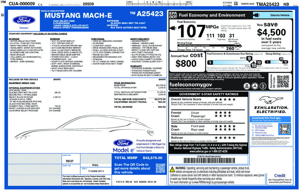 New 2026 Ford Mustang Mach-E Select w/ Select Black Package RWD image 2