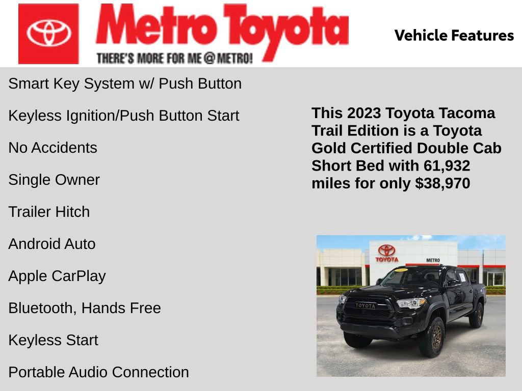 Certified 2023 Toyota Tacoma 4x4 Double Cab w/ Trail Edition image 11