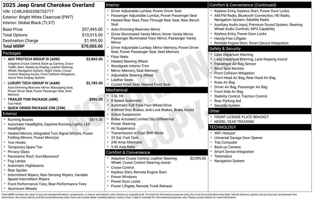 New 2025 Jeep Grand Cherokee Overland w/ Adv Protech Group III AWD/4WD image 6