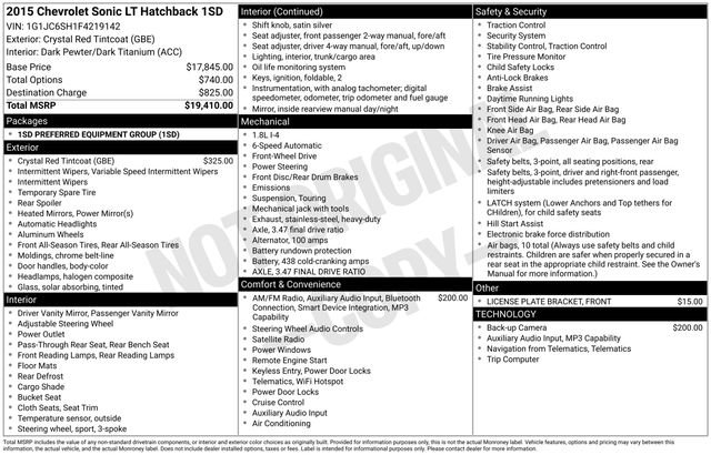Used 2015 Chevrolet Sonic LT FWD image 1