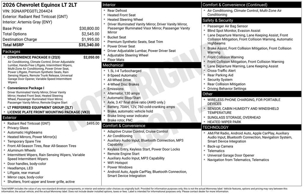 Used 2026 Chevrolet Equinox LT w/ Convenience Package II AWD/4WD image 6