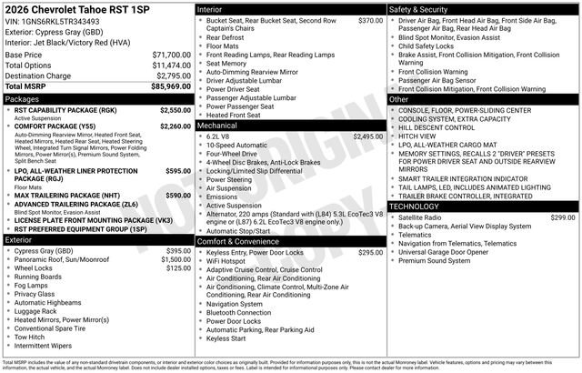 New 2026 Chevrolet Tahoe RST w/ RST Capability Package AWD/4WD image 4