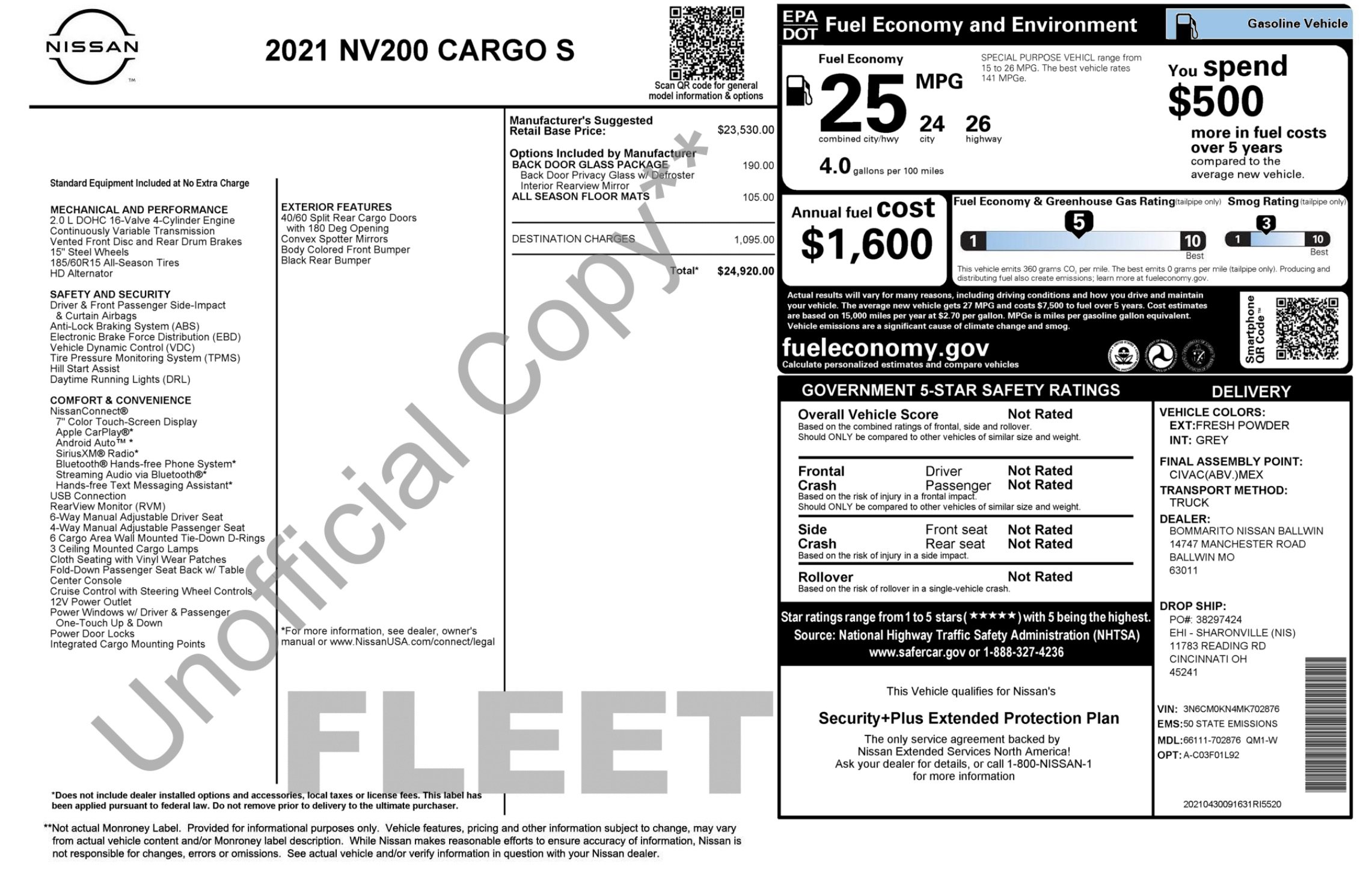 Used 2021 Nissan NV200 S w/ Back Door Glass Package image 4