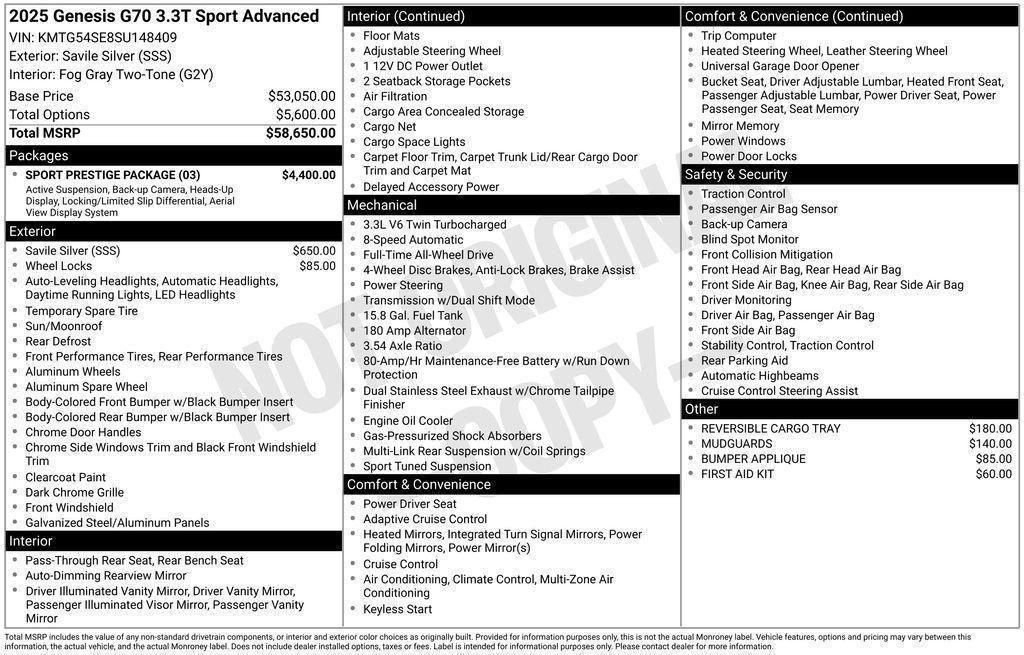 Used 2025 Genesis G70 3.3T Advanced w/ Sport Prestige Package image 51