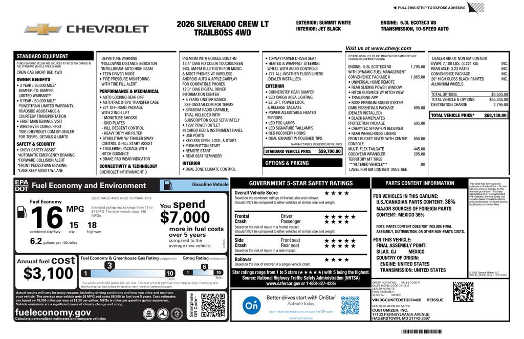 New 2026 Chevrolet Silverado 1500 LT Trail Boss w/ Convenience Package II AWD/4WD image 5