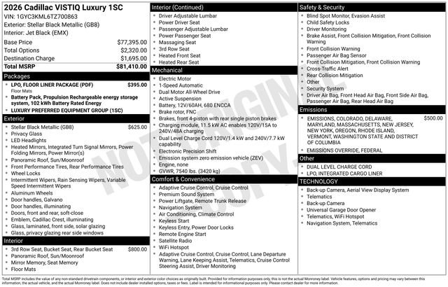 New 2026 Cadillac Vistiq Luxury w/ LPO, Floor Liner Package image 18