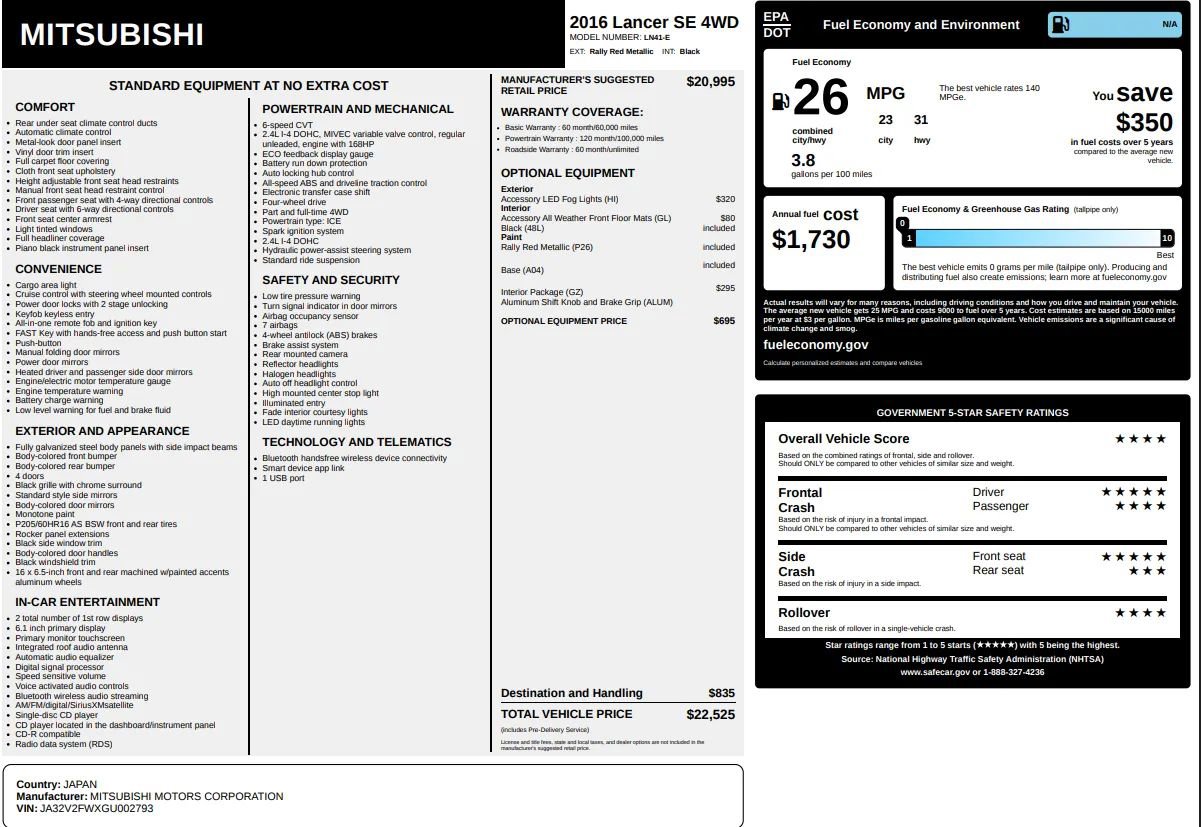 Used 2016 Mitsubishi Lancer AWD Sedan image 52