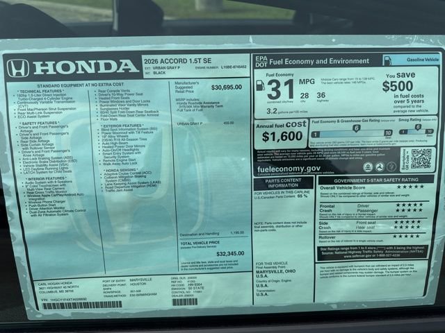 New 2026 Honda Accord SE image 9