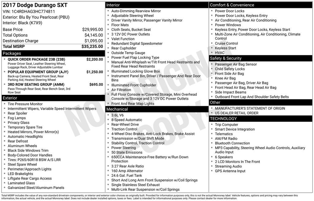 Used 2017 Dodge Durango SXT w/ Quick Order Package 23B RWD image 9