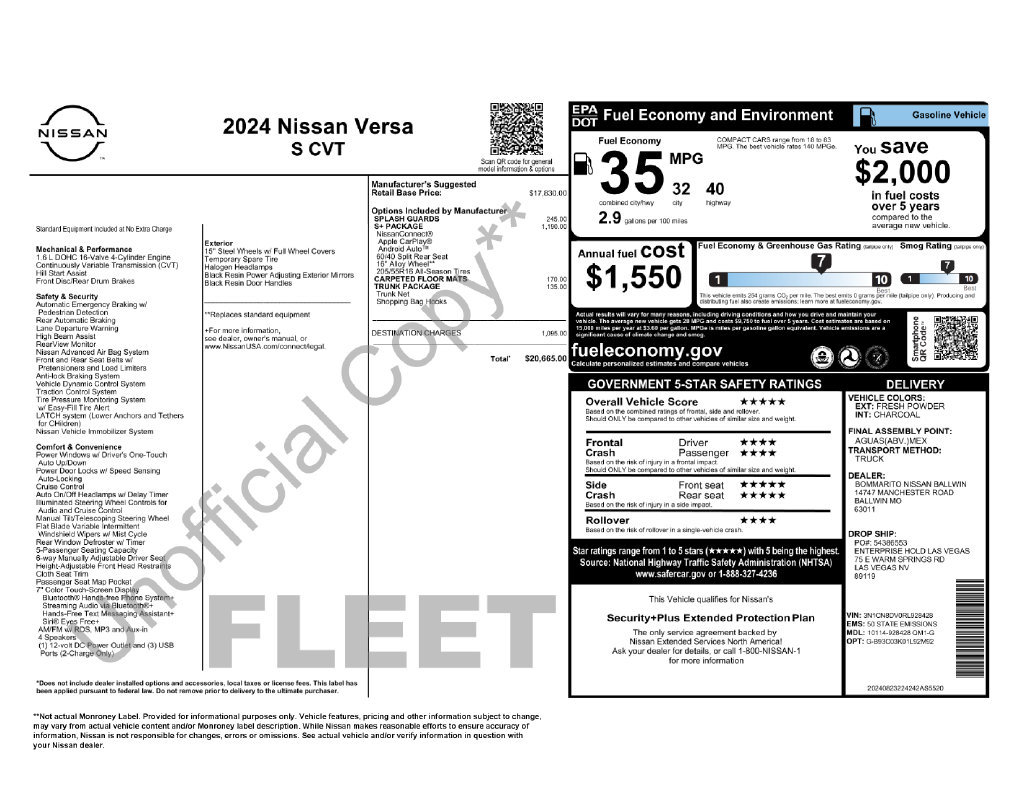 Used 2024 Nissan Versa S w/ S Plus Package FWD image 6