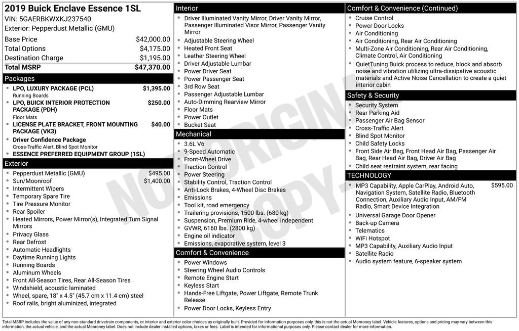 Certified 2019 Buick Enclave Essence w/ LPO, Luxury Package FWD image 15