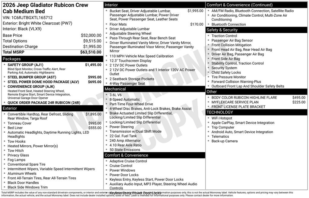 New 2026 Jeep Gladiator Rubicon w/ Safety Group AWD/4WD image 6