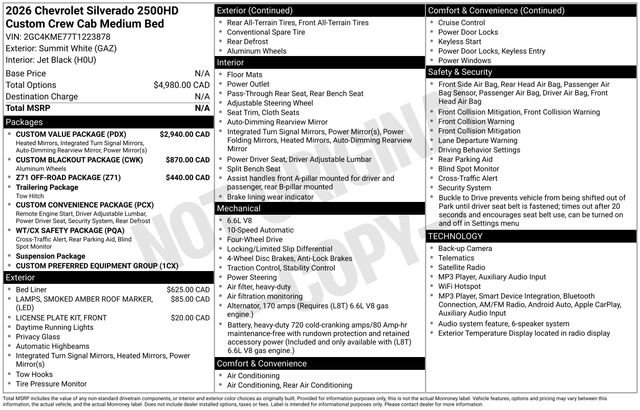 New 2026 Chevrolet Silverado 2500 Custom w/ Custom Value Package AWD/4WD image 30