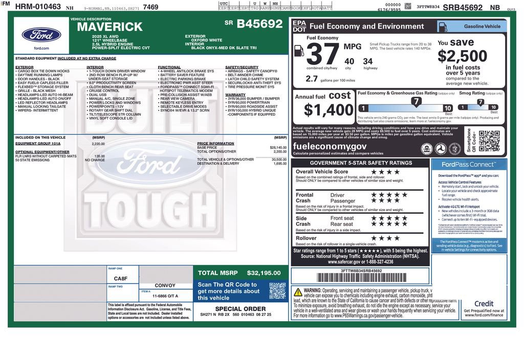 New 2025 Ford Maverick XL w/ Equipment Group 101A image 13