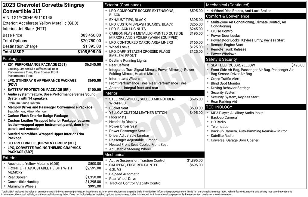 Used 2023 Chevrolet Corvette Stingray Premium Conv w/ Z51 Performance Package RWD image 33