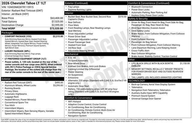 New 2026 Chevrolet Tahoe LT w/ Comfort Package image 7