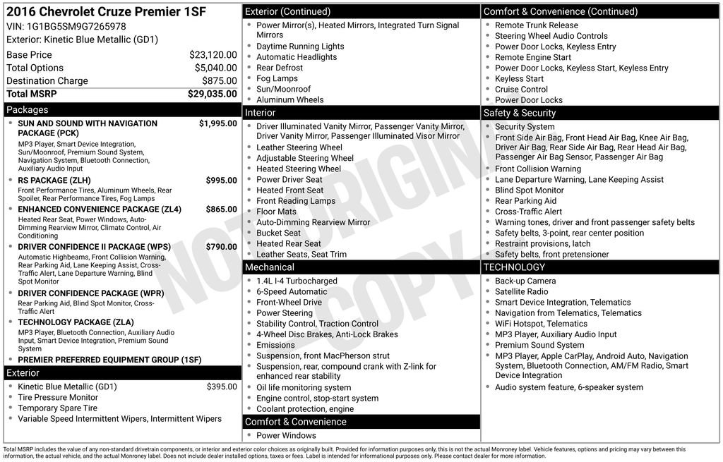 Certified 2016 Chevrolet Cruze Premier FWD image 9