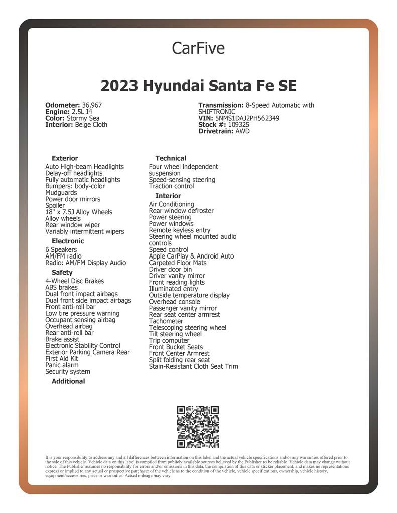 Used 2023 Hyundai Santa Fe SE w/ Cargo Package image 33