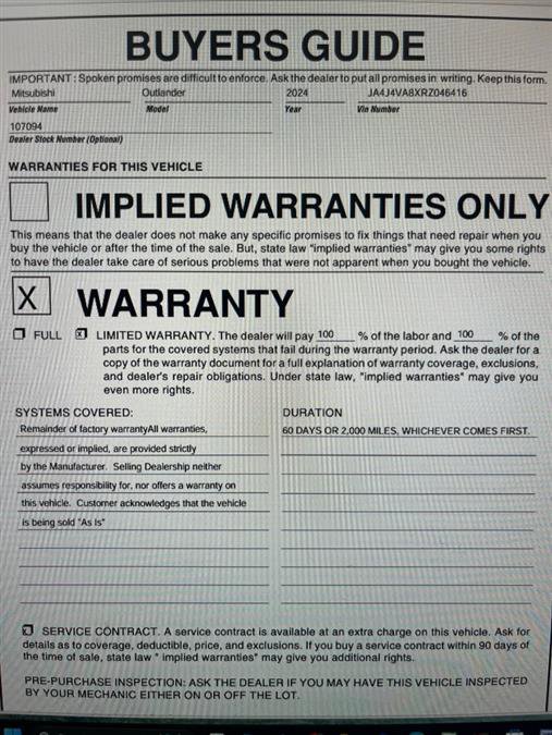 Used 2024 Mitsubishi Outlander SE image 29