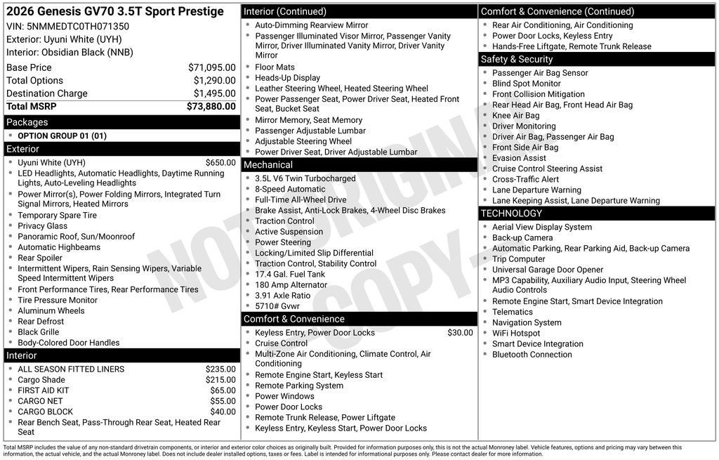 New 2026 Genesis GV70 3.5T Sport Prestige AWD/4WD image 2