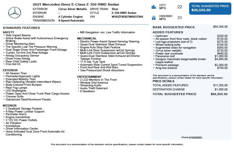 Used 2021 Mercedes-Benz E 350 Sedan w/ Premium Package image 3