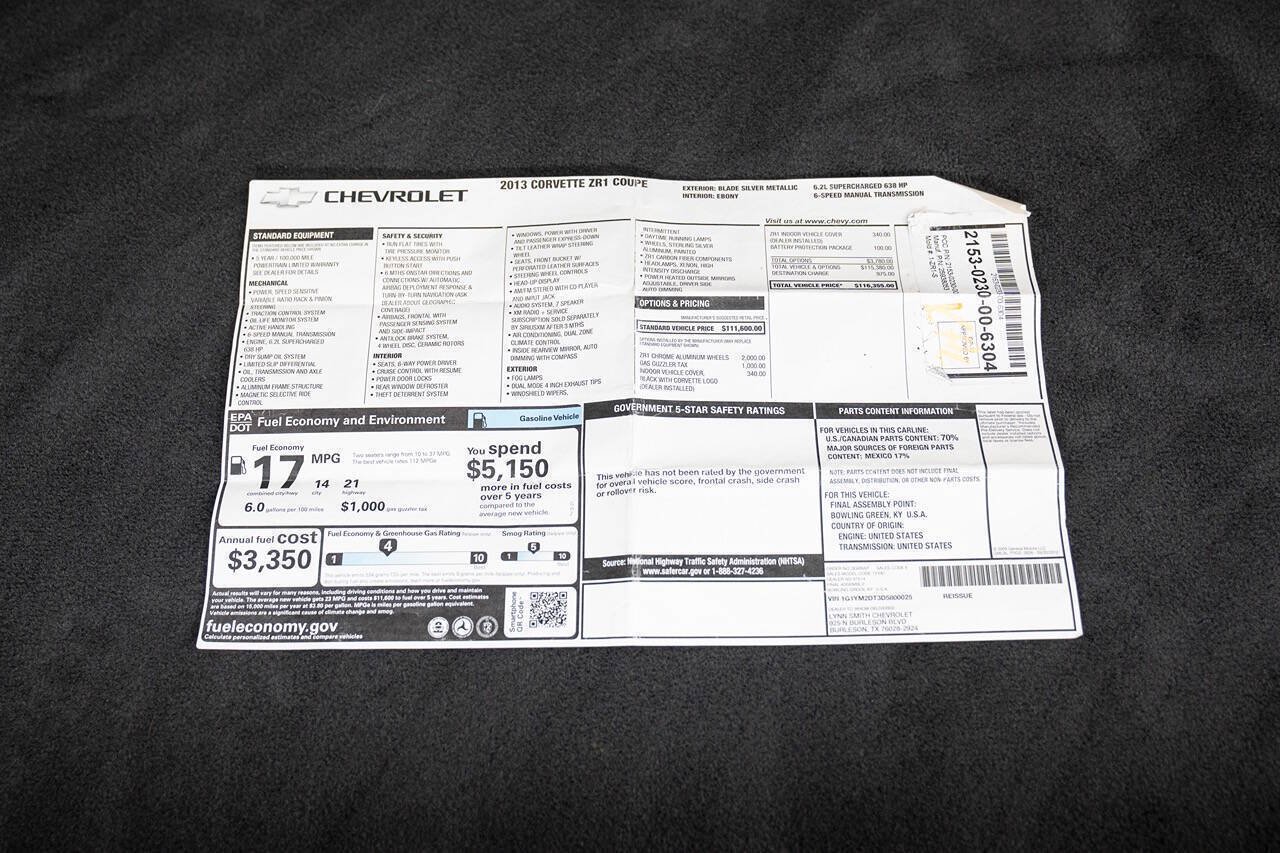 Used 2013 Chevrolet Corvette ZR1 w/ Battery Protection Package RWD image 73