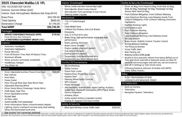New 2025 Chevrolet Malibu LS w/ Driver Confidence Package FWD image 4