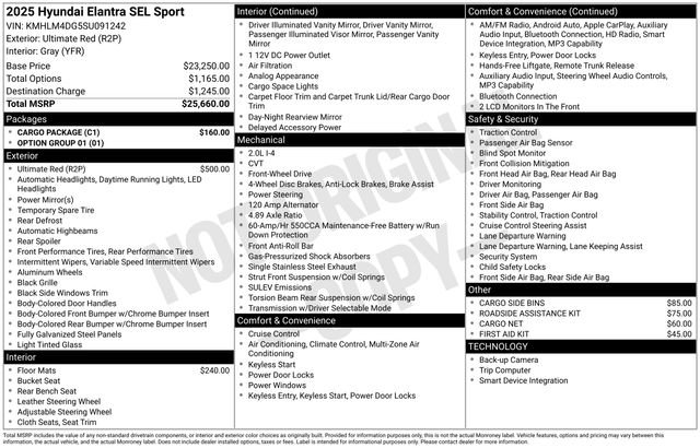 Certified 2025 Hyundai Elantra Sport w/ Cargo Package FWD image 29