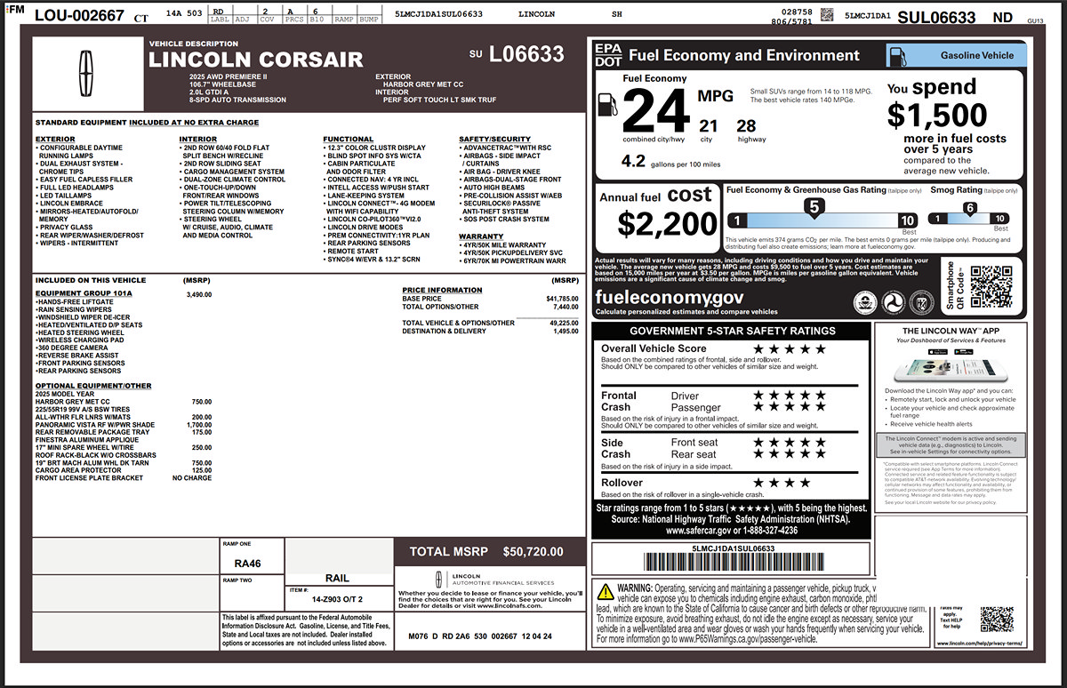 Used 2025 Lincoln Corsair AWD w/ Equipment Group 101A image 2