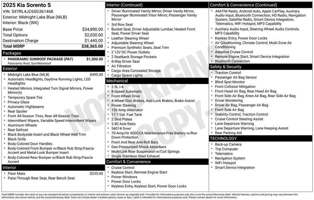 Used 2025 Kia Sorento S w/ Panoramic Sunroof Package image 5