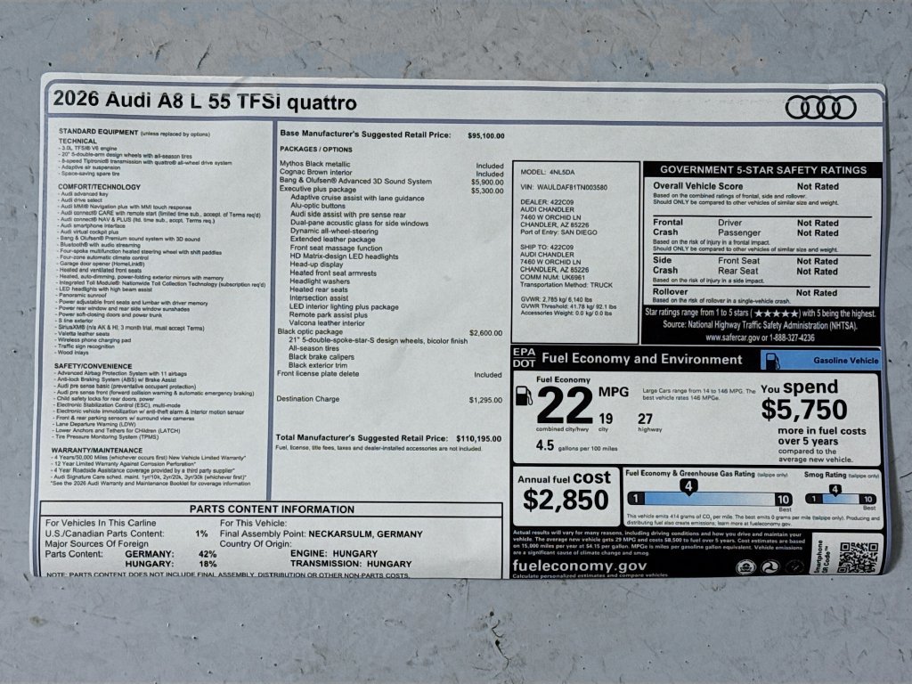 New 2026 Audi A8 L 3.0T AWD/4WD image 9