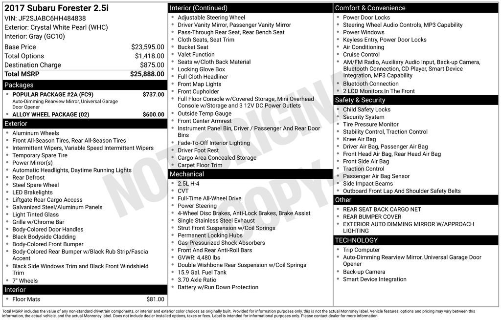 Used 2017 Subaru Forester 2.5i w/ Popular Package #2A image 5