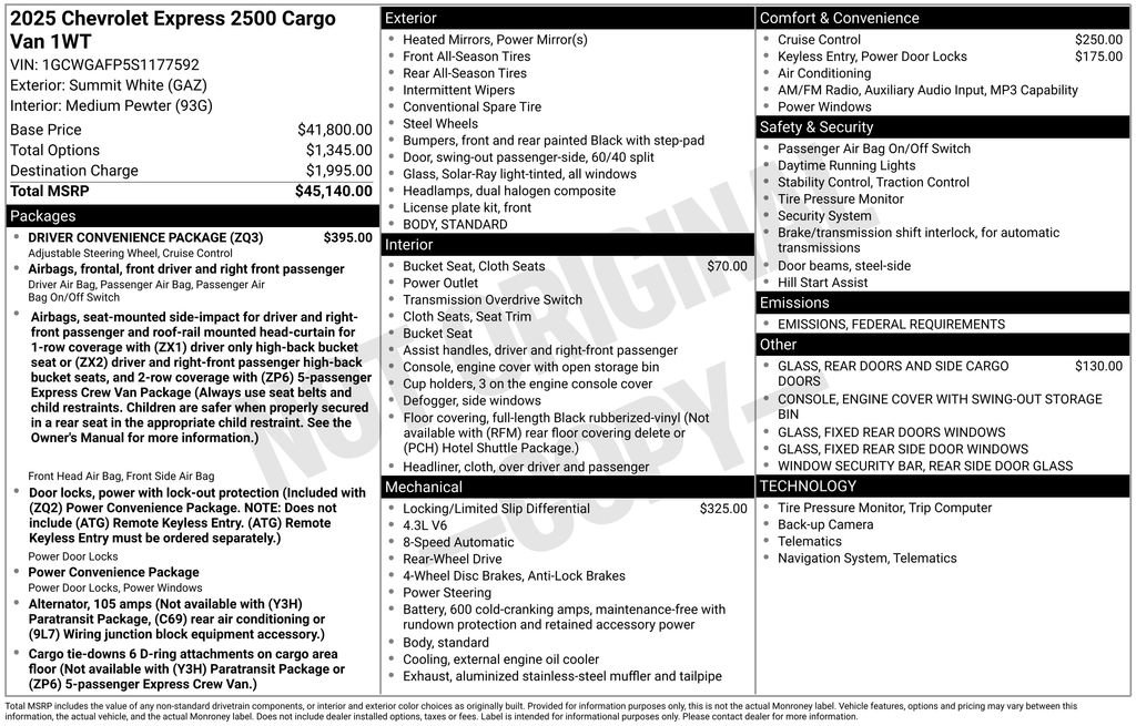 New 2025 Chevrolet Express 2500 w/ Driver Convenience Package image 27