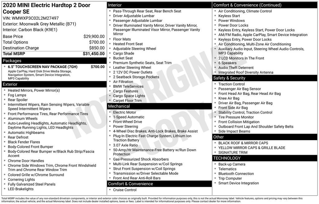 Used 2020 MINI Cooper SE w/ 6.5" Touchscreen Package image 42