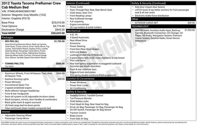 Used 2012 Toyota Tacoma PreRunner w/ SR5 Pkg RWD image 5